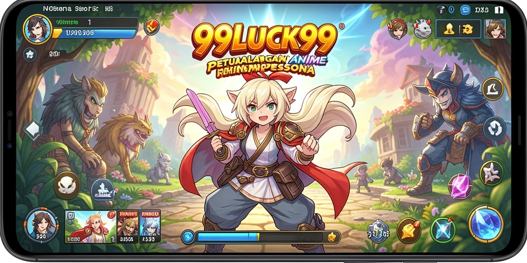Tampilan gameplay seru dari 99LUCK99 dengan karakter anime ikonik.