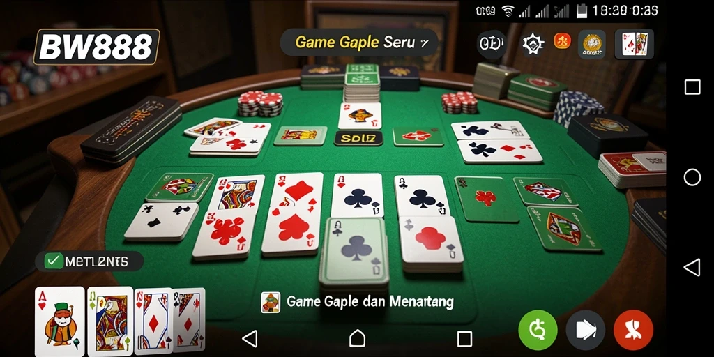 Screenshot gameplay BW888 menunjukkan suasana bermain Gaple yang seru.