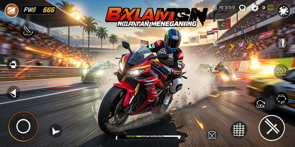 Screenshot utama FW66 menampilkan aksi balapan yang seru di lintasan.
