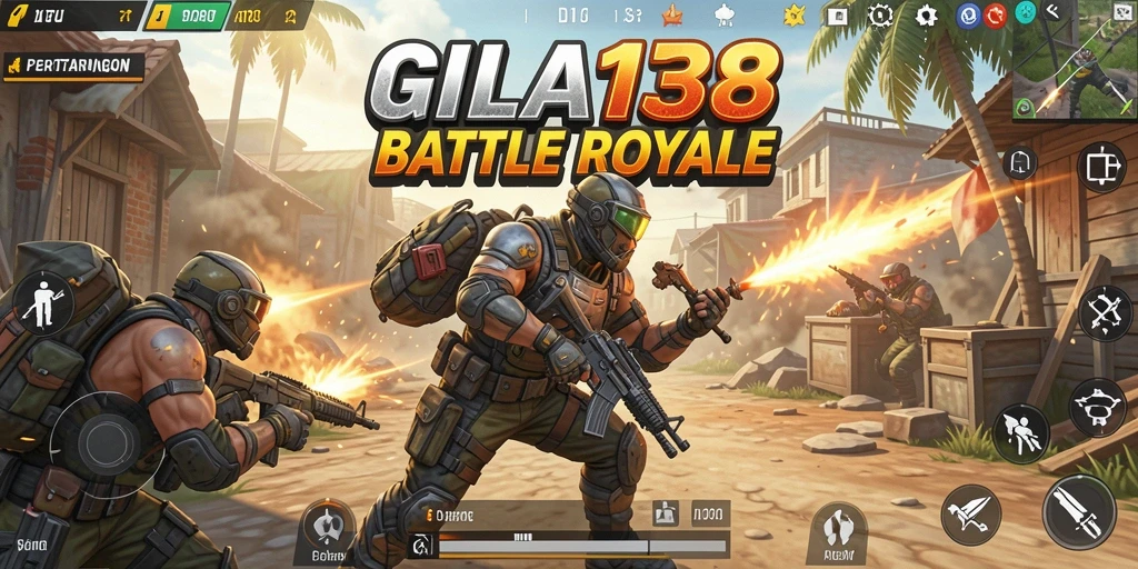Screenshot utama GILA138 menampilkan aksi seru dalam pertarungan Battle Royale.