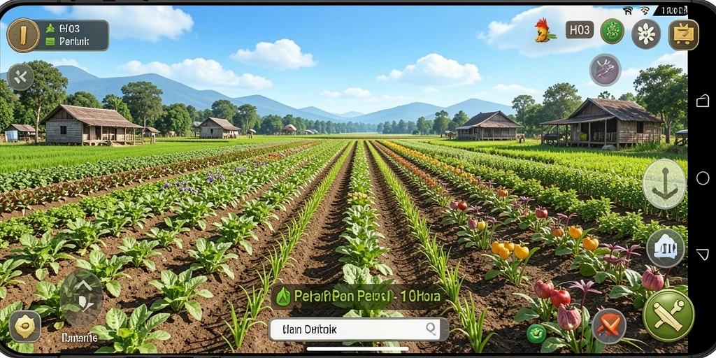 Tampilan gameplay H03 yang menampilkan lahan pertanian yang luas.