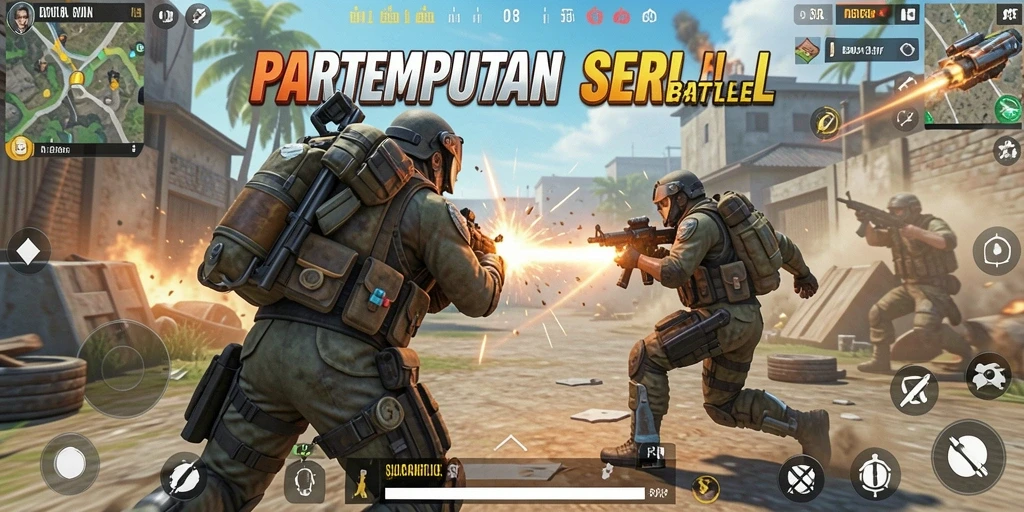 Screenshot gameplay ID098 menampilkan pertempuran seru di arena Battle Royale.