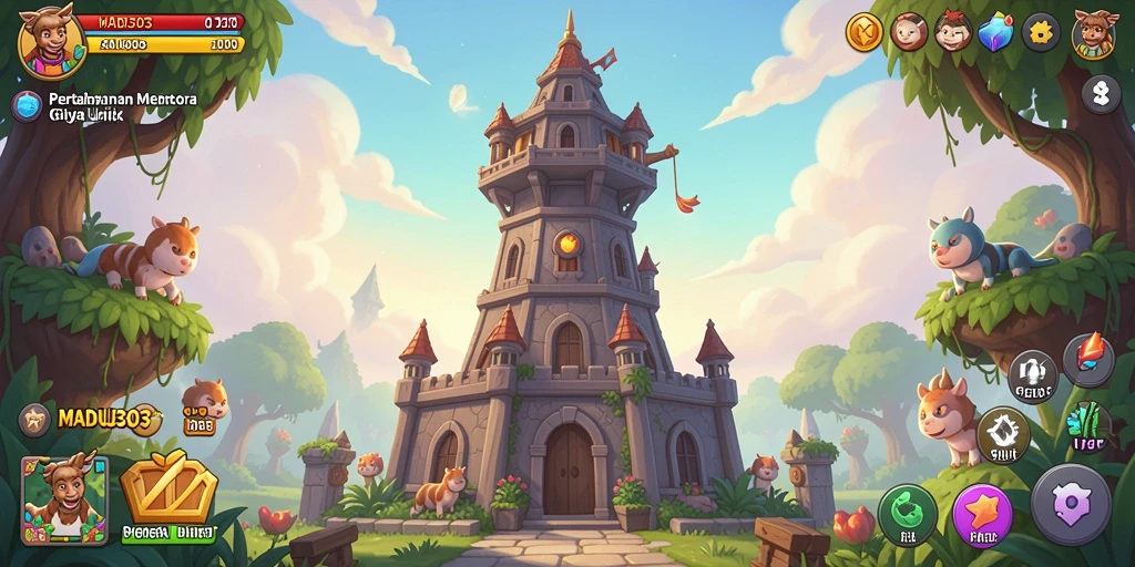 Tangkapan layar gameplay menampilkan aksi seru Tower Defense MADU303.