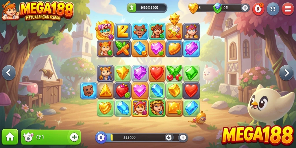 Gameplay MEGA188 dengan kombinasi colorful dan tantangan seru.