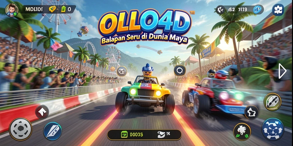 Tampilan gameplay seru OLLO4D dengan mobil balap yang penuh aksi.
